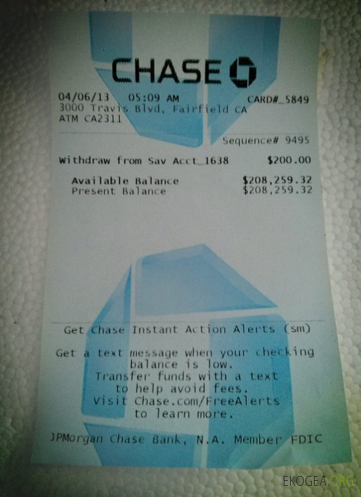 USA Chase bulletin de versement bancaire